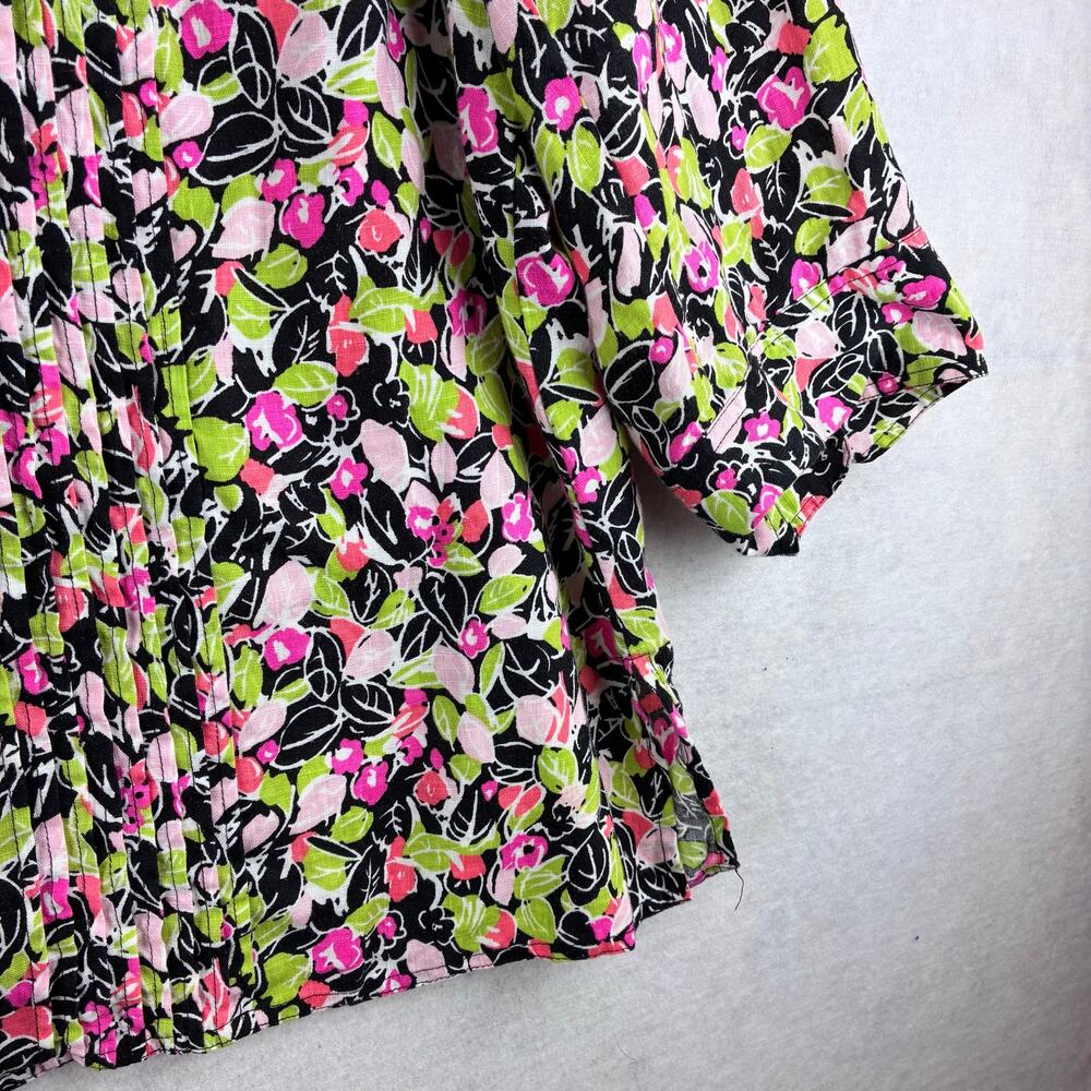 Kim Rogers 100% Linen Floral Button Up Blouse Women's 2X Pleat Front 3/4 Sleeve - Picture 9 of 12